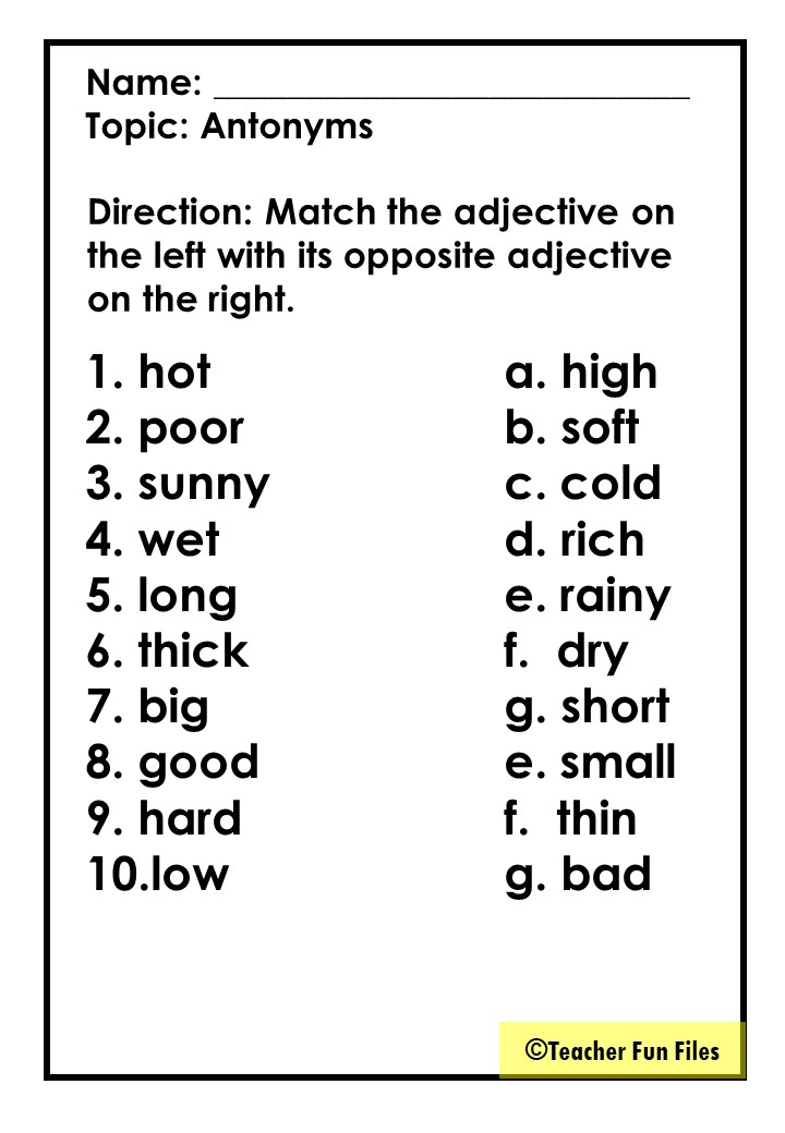 antonym worksheets