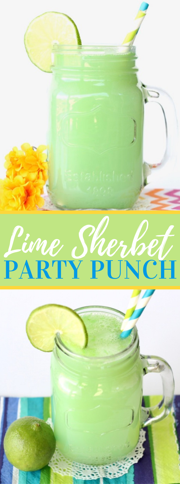 Lime Sherbet Party Punch Recipe! {3 Ingredients} #drinks #partydrink