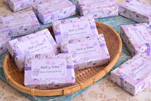 jabones artesanales para regalos de bautizo nina nino color lila