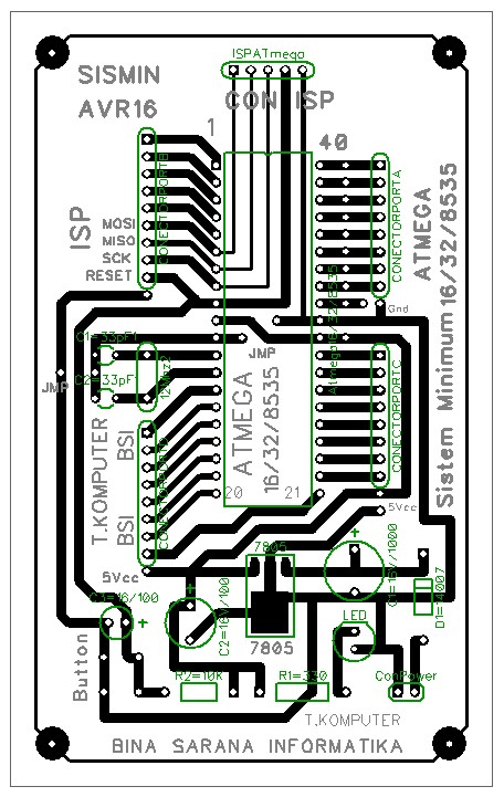 Mikrokontroler Atmel dan AVR layout  PCB  ATMEGA 16 32 8535