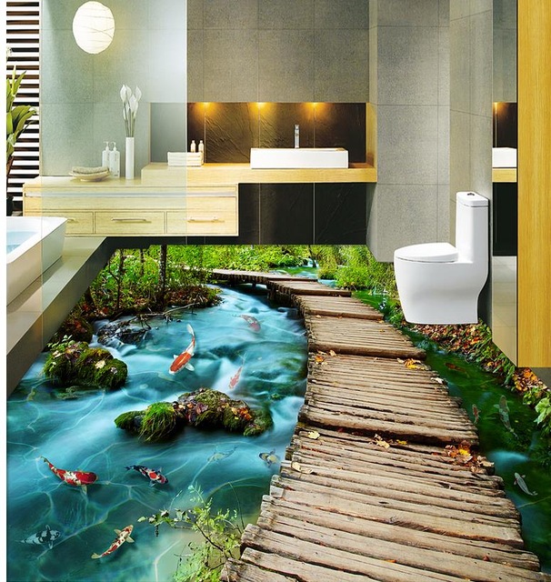 3D bathroom floor designs with creek and take on the side