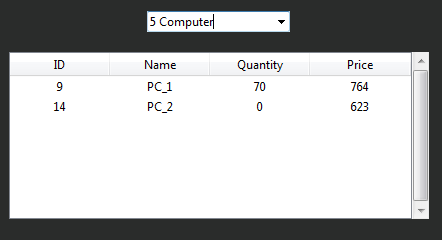 MANAGE ORDERS FORM - products list