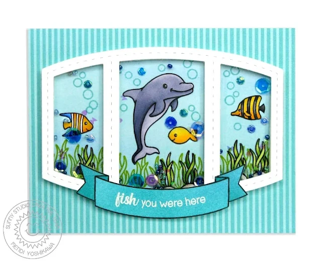 Sunny Studio Stamps + Studio Katia: Oceans of Joy Aquarium Shaker Card by Mendi Yoshikawa