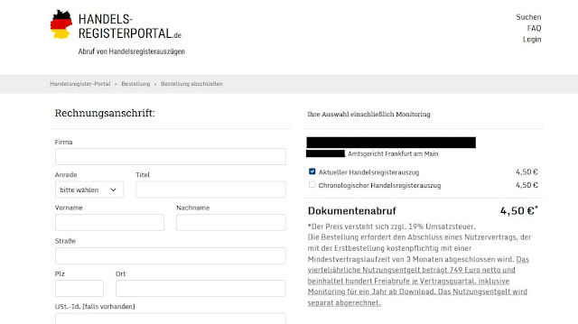 Screenshot, Bestellung Handels-Registerportal