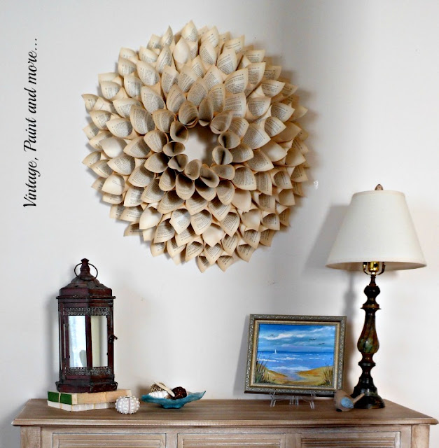 Vintage, Paint and more... coastal/beach decor for a vintage summer entry with a rustic lantern, seashells, and rustic lamp