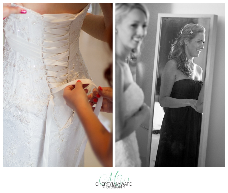 bride getting ready with maid of honour, sisters, beautiful, wedding in Thailand