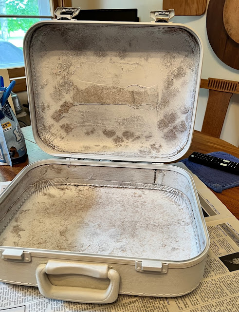 Photo of old hard body suitcase with plastic lining removed.