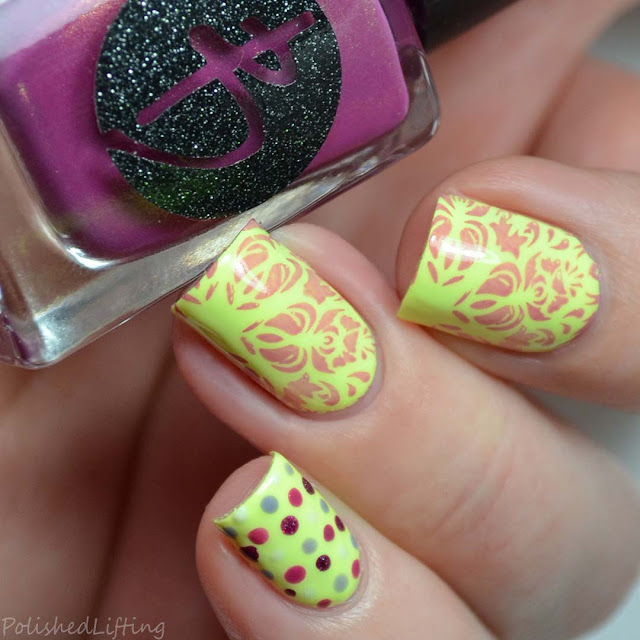 abstract neon snowflake stamping nail art