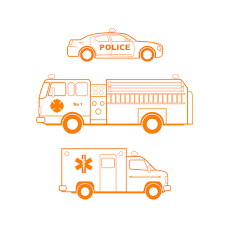 Icône d’une voiture de police, d’un camion de pompier et d’une ambulance