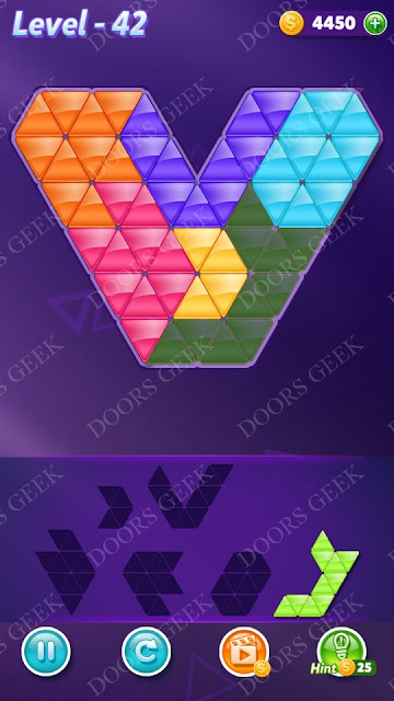 Block! Triangle Puzzle 6 Mania Level 42 Solution, Cheats, Walkthrough for Android, iPhone, iPad and iPod