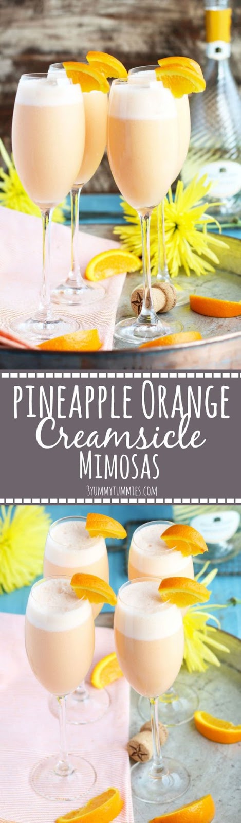 These Pineapple Orange Creamsicle Mimosas are an ethereal blend of pineapple juice, orange sherbet and sparkling Moscato.  Only 3 ingredients transforms the basic mimosas into a creamy, dreamy combination that will wow your guests at your next brunch.  Blending the ingredients together ensures the perfect flavor combination in each sip and tastes just like a...