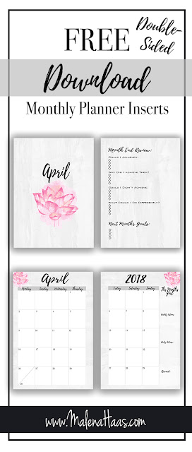  Free monthly Insert Download of Month On Two Pages http://www.malenahaas.com/2018/03/freebie-friday-april-month-on-two-pages.html