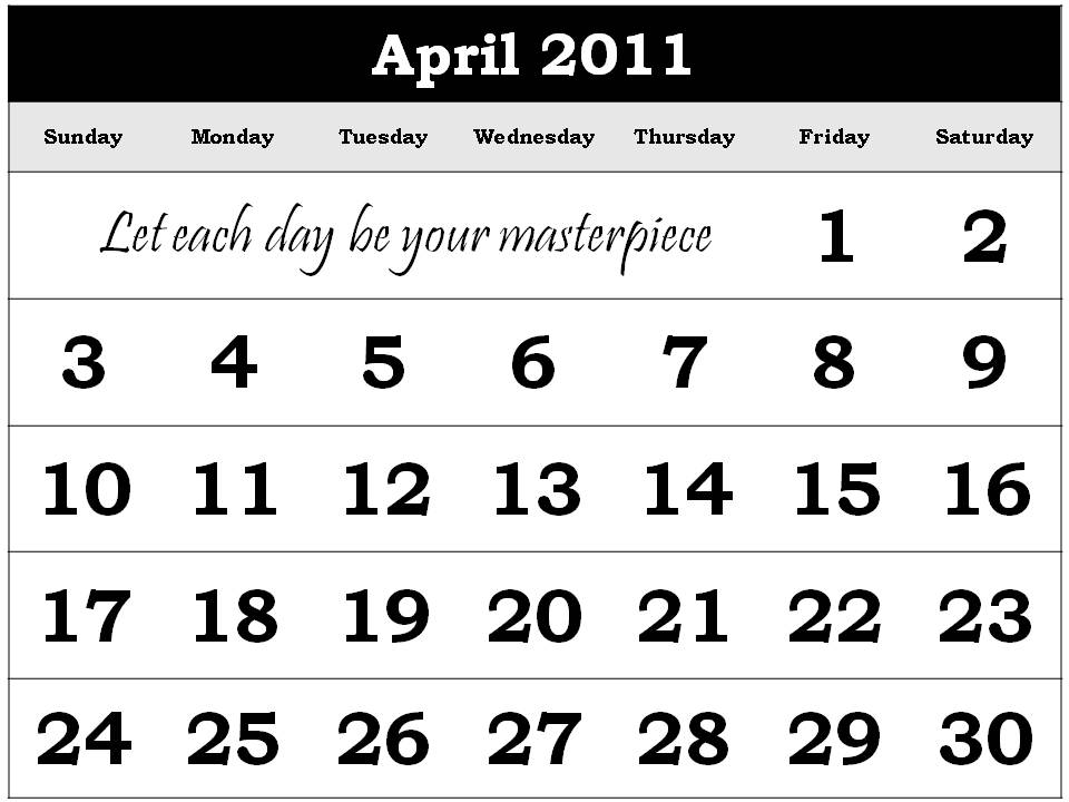 calendar 2011 april. Big Calendar 2011 April