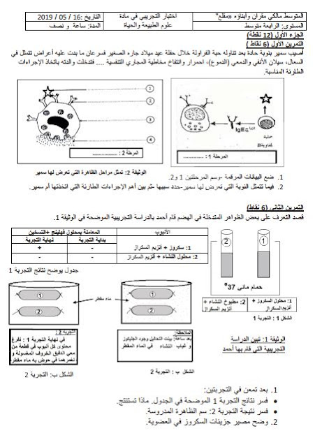 مواضيع تجريبية في علوم الطبيعة و الحياة للسنة الرابعة متوسط