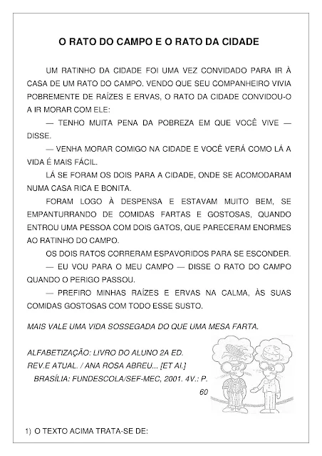 Texto O Rato do Campo e o Rato da Cidade (Fábula) - Ensino Fundamental