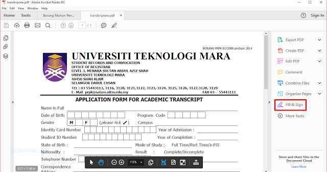 Surat Permohonan Transkrip Uitm - Helowino