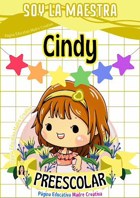 Letrero de Maestra Cindy de nivel Preescolar