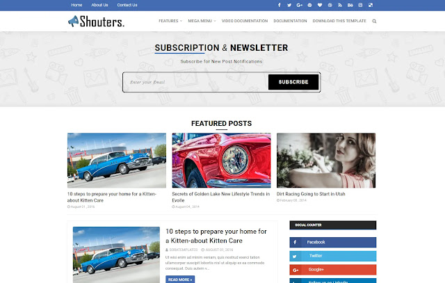 Shouters Responsive Magazine Personal Blog Tutorial Blogger Template Theme