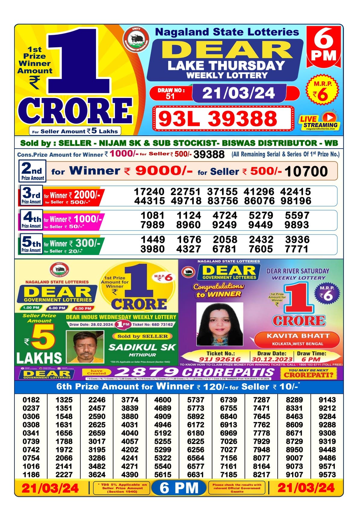 Dear Lottery Result Today 6pm