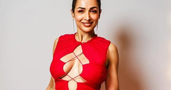 Malaika Arora red dress cleavage navel