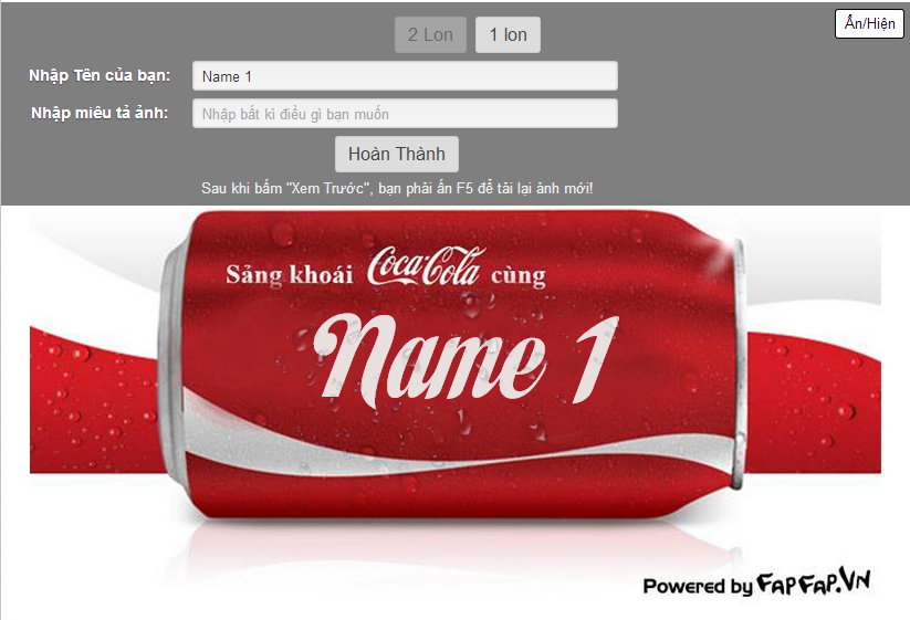 man hình ung dung viet ten lon coca