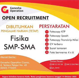 Loker Ciamis S1 Ganesha Operation Pengajar tetap