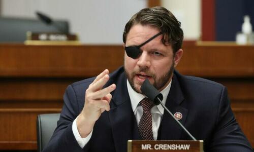 US Representative Dan Crenshaw questions witnesses during a House Homeland Security Committee hearing about "Worldwide threats to the Homeland" on Capitol Hill in Washington on Sept. 17, 2020. (Chip Somodevilla/POOL/AFP via Getty Images)