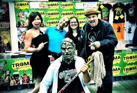 Greg Grunber, Lloyd Kaufman, Toxie and Rachel in the Troma booth at Indy PopCon