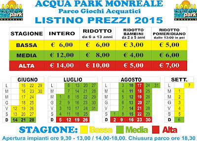 Calendario e Tariffe Acqua Park Monreale