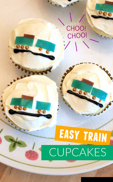 Super Easy Train Cupcakes- Decorated with fruit roll ups!