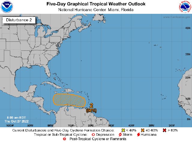 NHC eleva a 50% probabilidad de desarrollo ciclónico en el Caribe