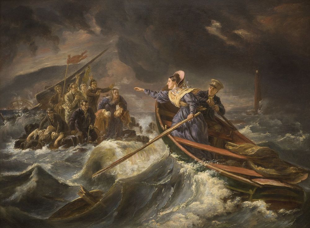 Painting of Grace Darling rescuing survivors of Forfarshire by Charles Achille d'Hardiviller.