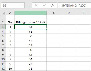 generate bilangan acak dengan excel (=rand())