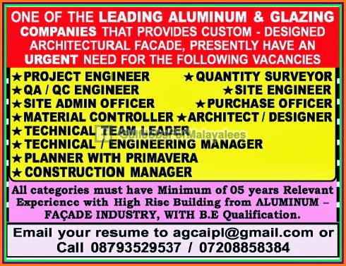 Urgent Need For The Following Vacancies