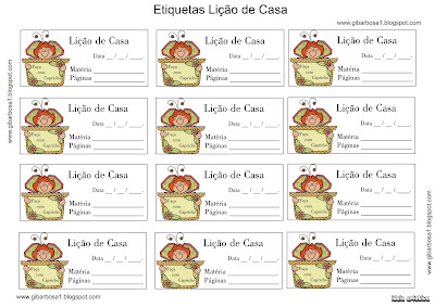 Etiquetas Lição de Casa para caderno.