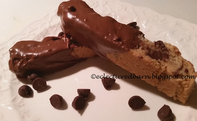 Eclectic Red Barn: Chocolate Dipped Chocolate Chip Biscotti