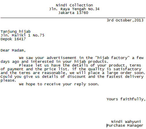 Home » Informal Letter Format » Contoh Business Letter Block Style