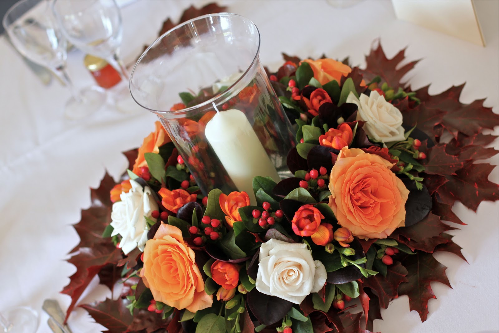 Autumn wedding table centre