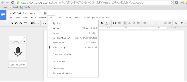 Google Doc, Mengetik dengan Suara