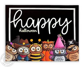 Sunny Studio Stamps: Owls in Costumes Halloween Card using Happy Thoughts stamps & Happy Word die