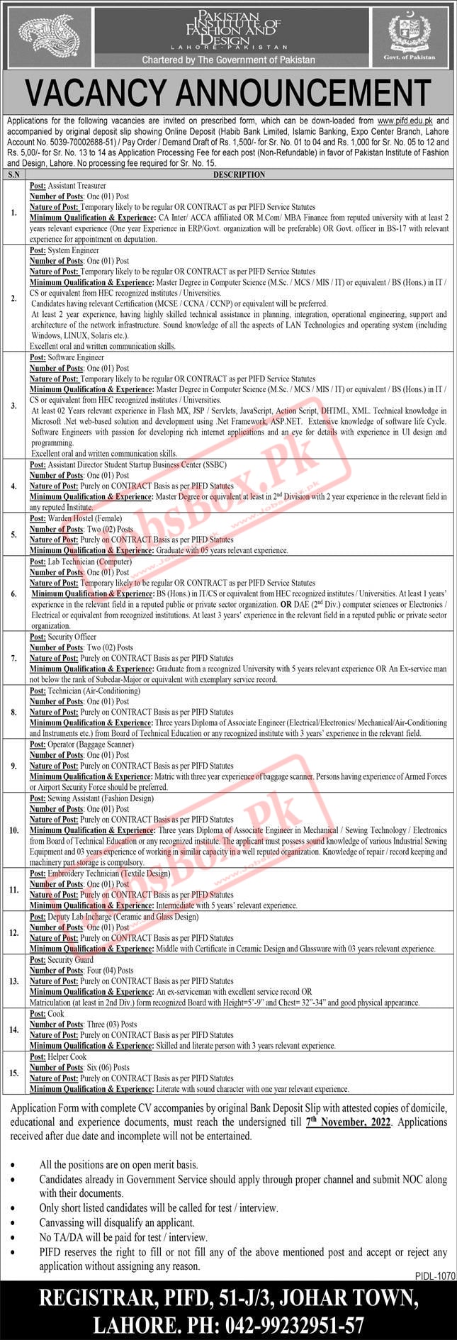 Pakistan Institute of Fashion and Design Jobs 2022 - PIFD Jobs 2022