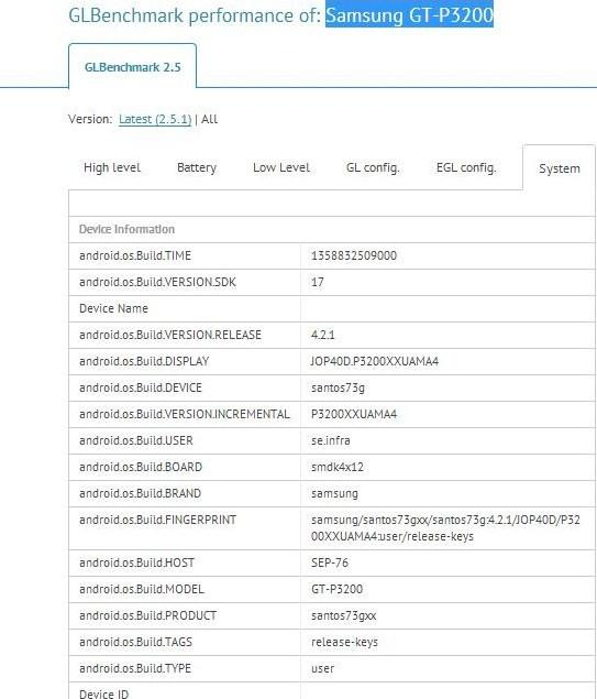 Samsung Galaxy Tab 3 GT-P3200 Spotted