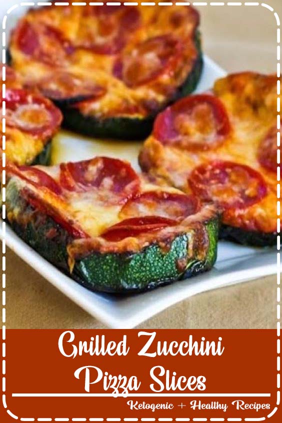These Grilled Zucchini Pizza Slices from are one of the Top Ten Low-Carb Zucchini Recipes on Kalyn's Kitchen, and this is the perfect way to use those giant zucchini that show up in late summer. This recipe is low-carb, gluten-free, and South Beach Diet friendly. [found on KalynsKitchen.com]