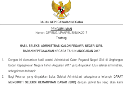 Download Pengumuman Lulus Hasil Seleksi Administrasi CPNS Periode 2 Tahun 2017 Update