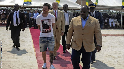 Messi arriving in Gabon