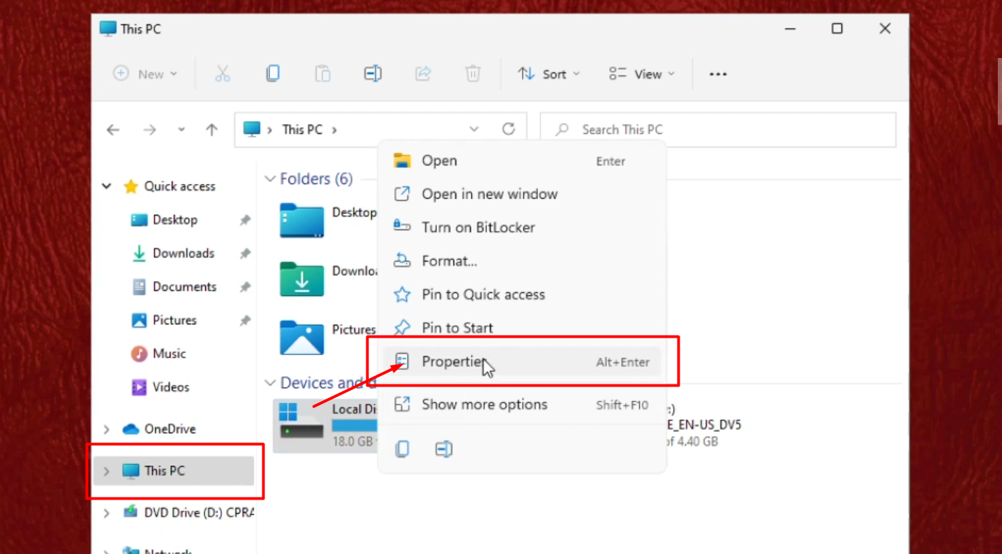 Open Properties of C Drive