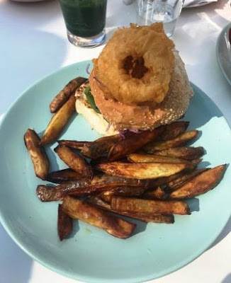 Beef burger with sweet potato fries