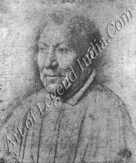 A preparatory sketch, This silverpoint drawing of Cardinal Albergati is the only surviving preparatory sketch for a painting by Van Eyck. The portrait includes detailed notes on colouring and is followed faithfully iii the painting. 