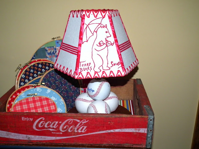 Using vintage teddy bear lamp shade iin nursery