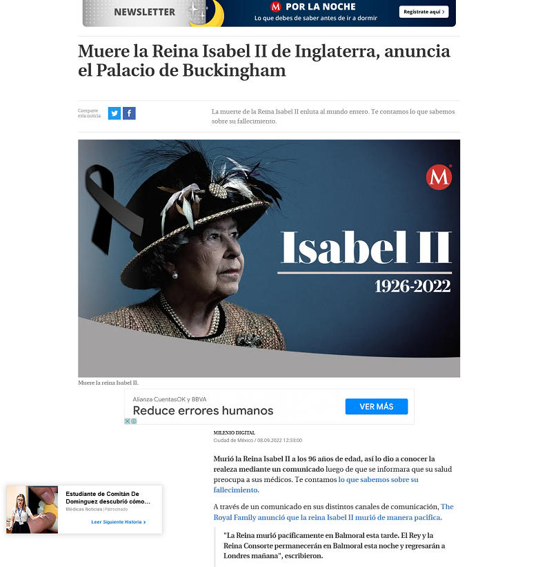 Reacciones sobre la muerte de la reina Isabel II